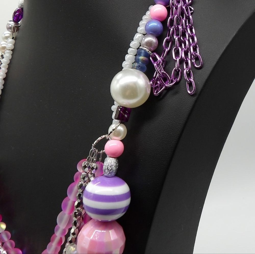 🆕️ Pink & Purples Multi Layered Necklace - Picture 10 of 10
